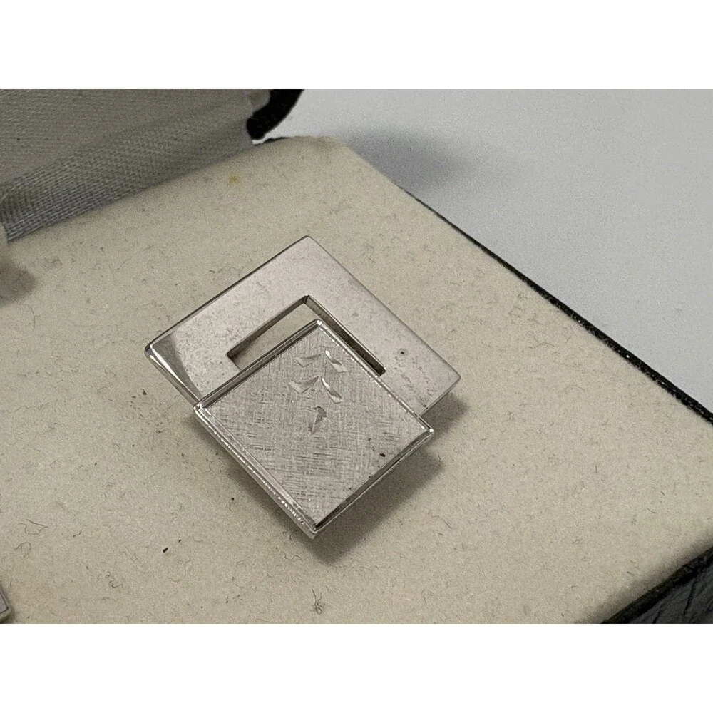 Meeting Street Cuff Link Set Vintage Engravable Silver Tone Original Case Box